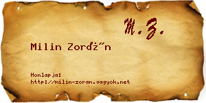 Milin Zorán névjegykártya